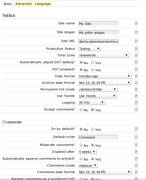 TextPattern Settings Page TextPattern Settings Page
